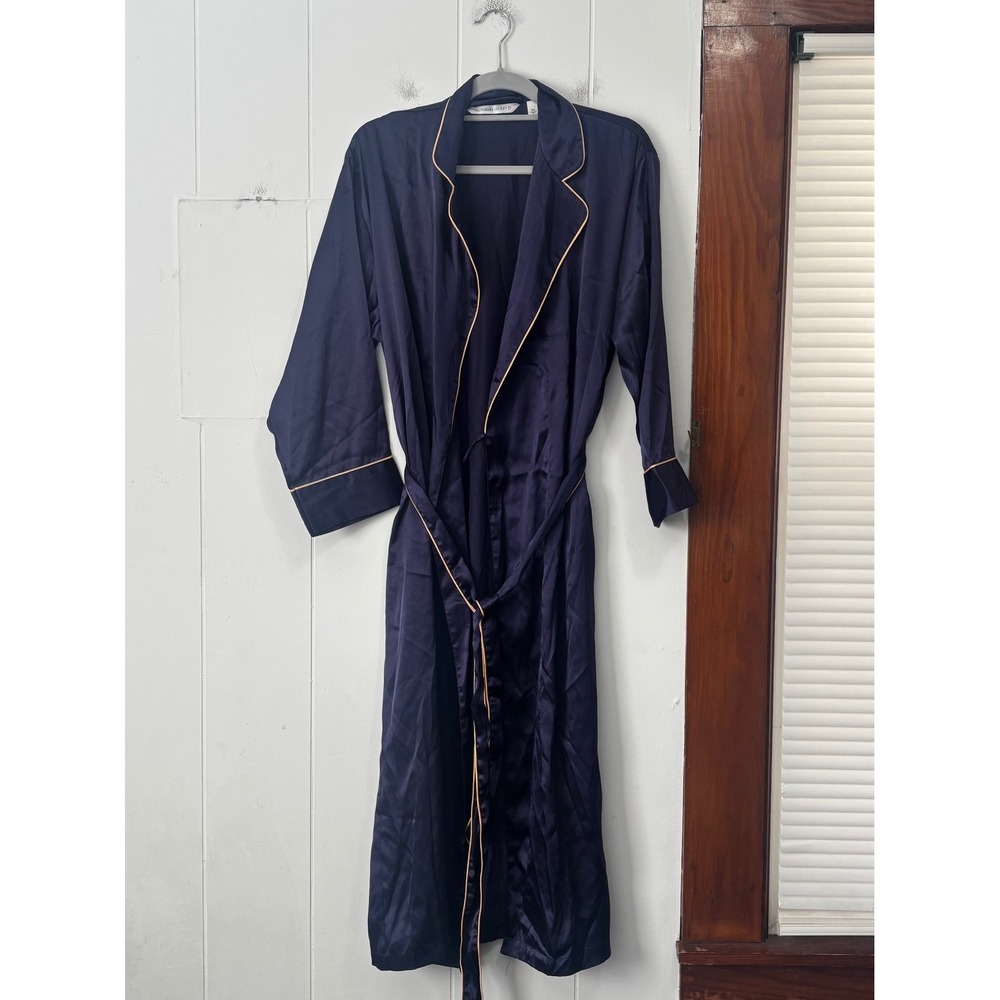 Vintage 90's Victoria's Secret Navy Satin Robe Pajamas Kimono‎ Sleepwear Size S